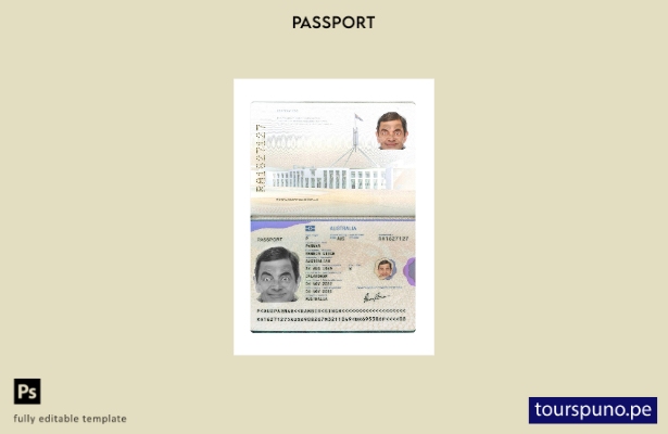 listo para imprimir la plantilla actual del pasaporte de Australia